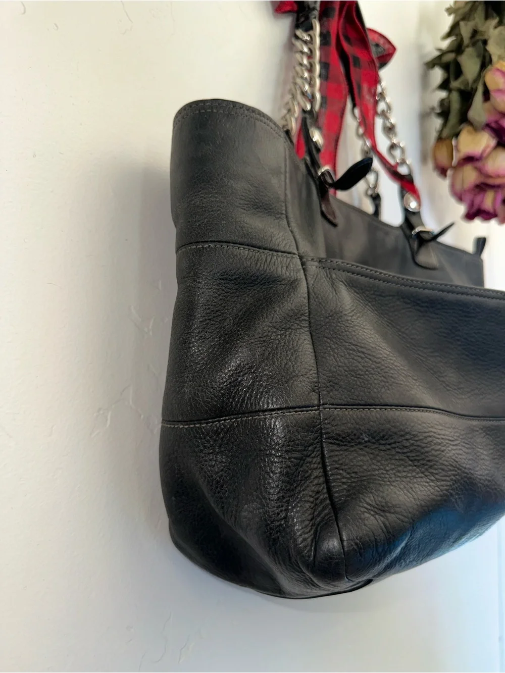 Coach Black Leather Chain-Handle Tote Bag